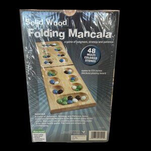 Mancala Board Family Game Solid Wood Folding with Colorful playing pieces NEW
